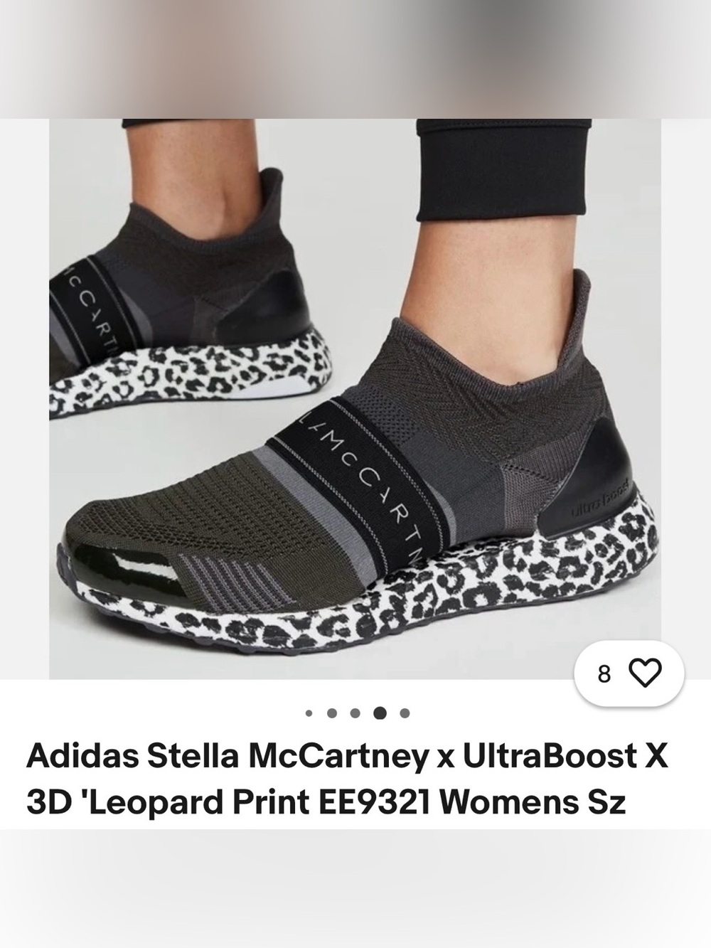 Adidas by Stella McCartney Black Slip-On Sneakers with Leopard Midsole